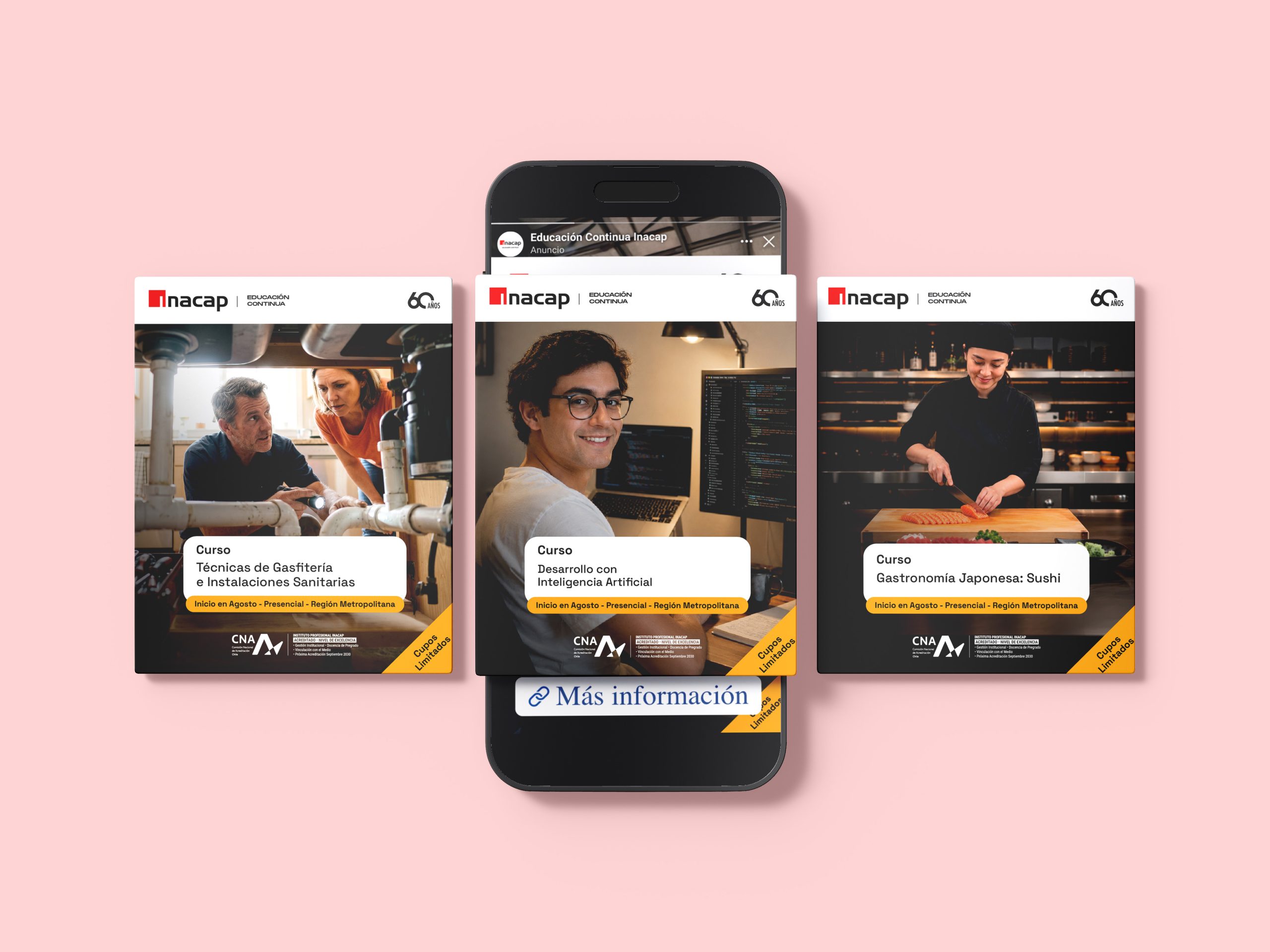 Campañas digitales de cursos INACAP en redes sociales