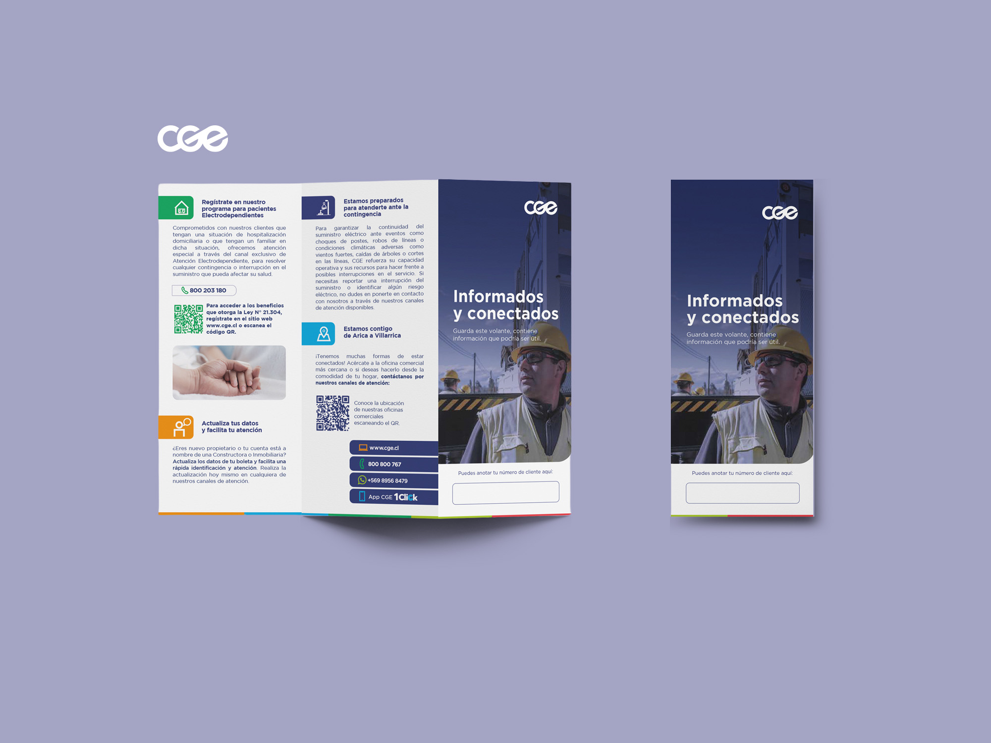 Aplicación de la identidad CGE en folletos Informados y conectados