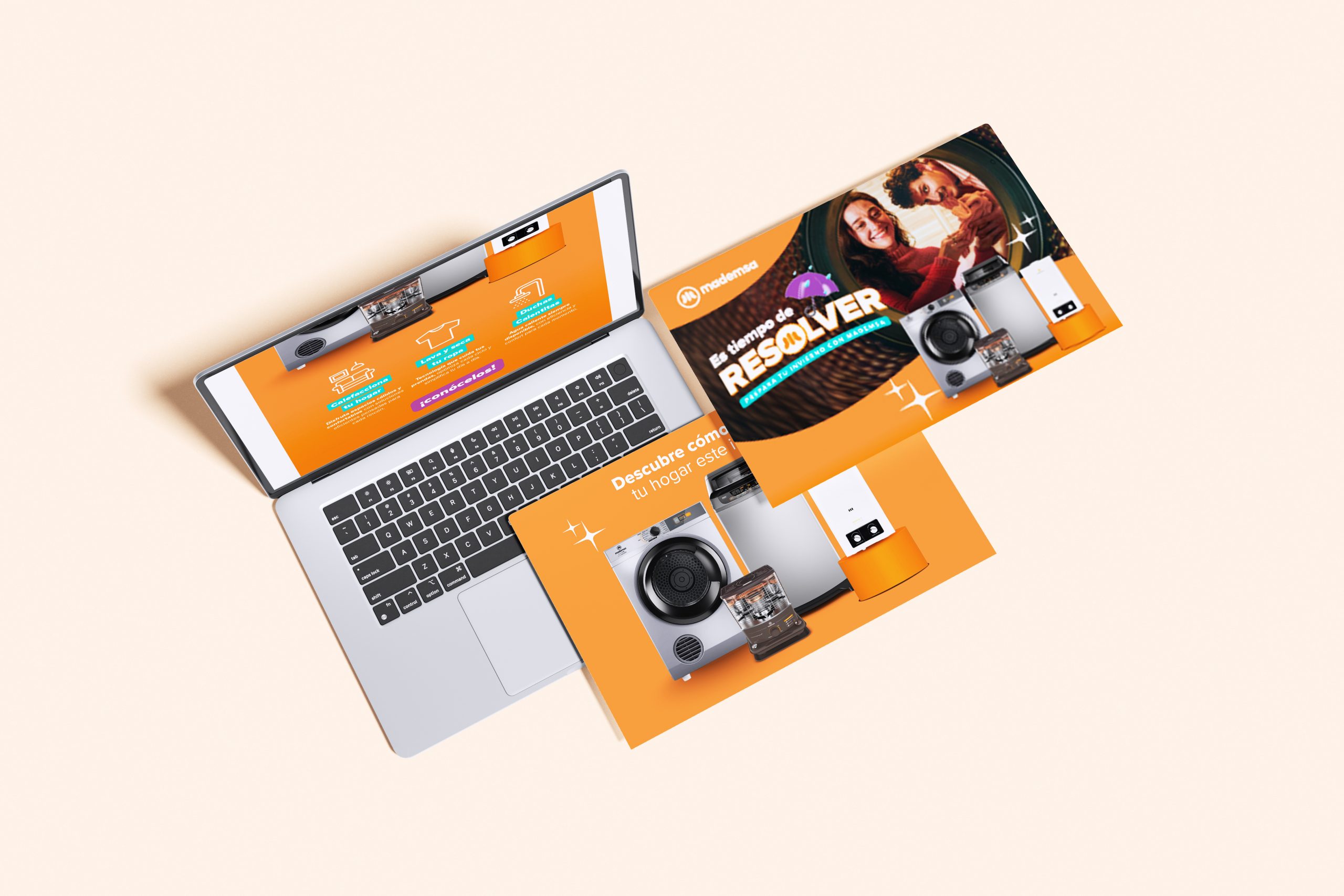 Campaña Mademsa Tiempo de Resolver aplicada en un sitio web y piezas digitales