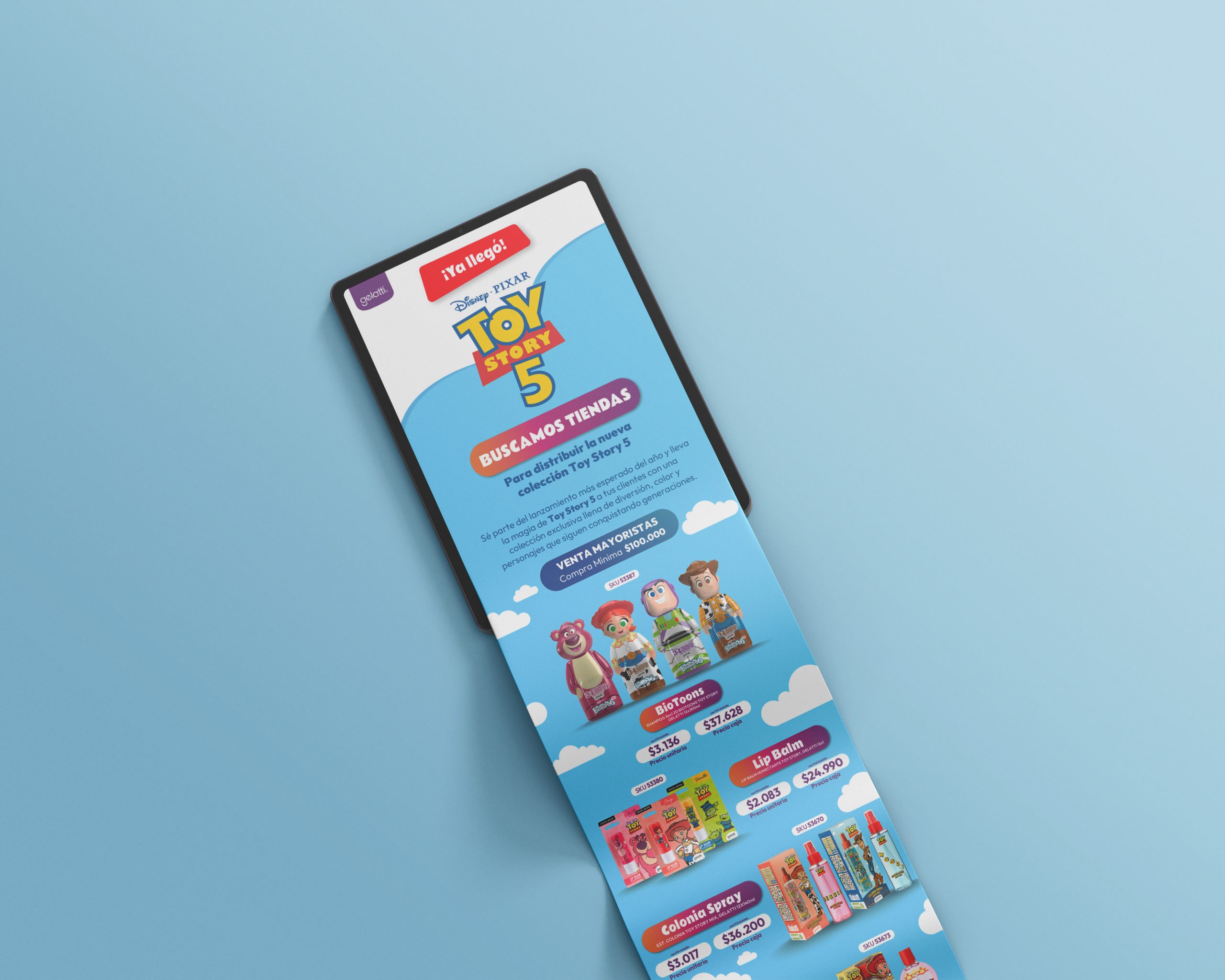 Campaña de venta mayorista Gelatti presentada en móvil